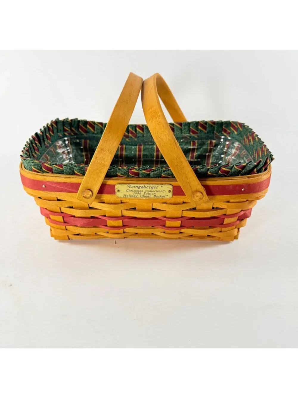 Longaberger 1996 Christmas Holiday Cheer Basket W/ Protector & Fabric Liner USA